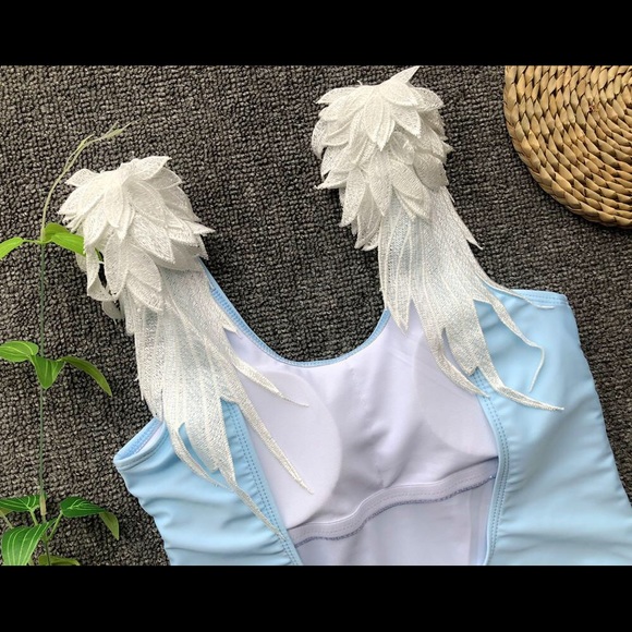 LYB LIGHT BLUE ANGEL WING ONE PIECE SWIMSUIT - Picture 3 of 7